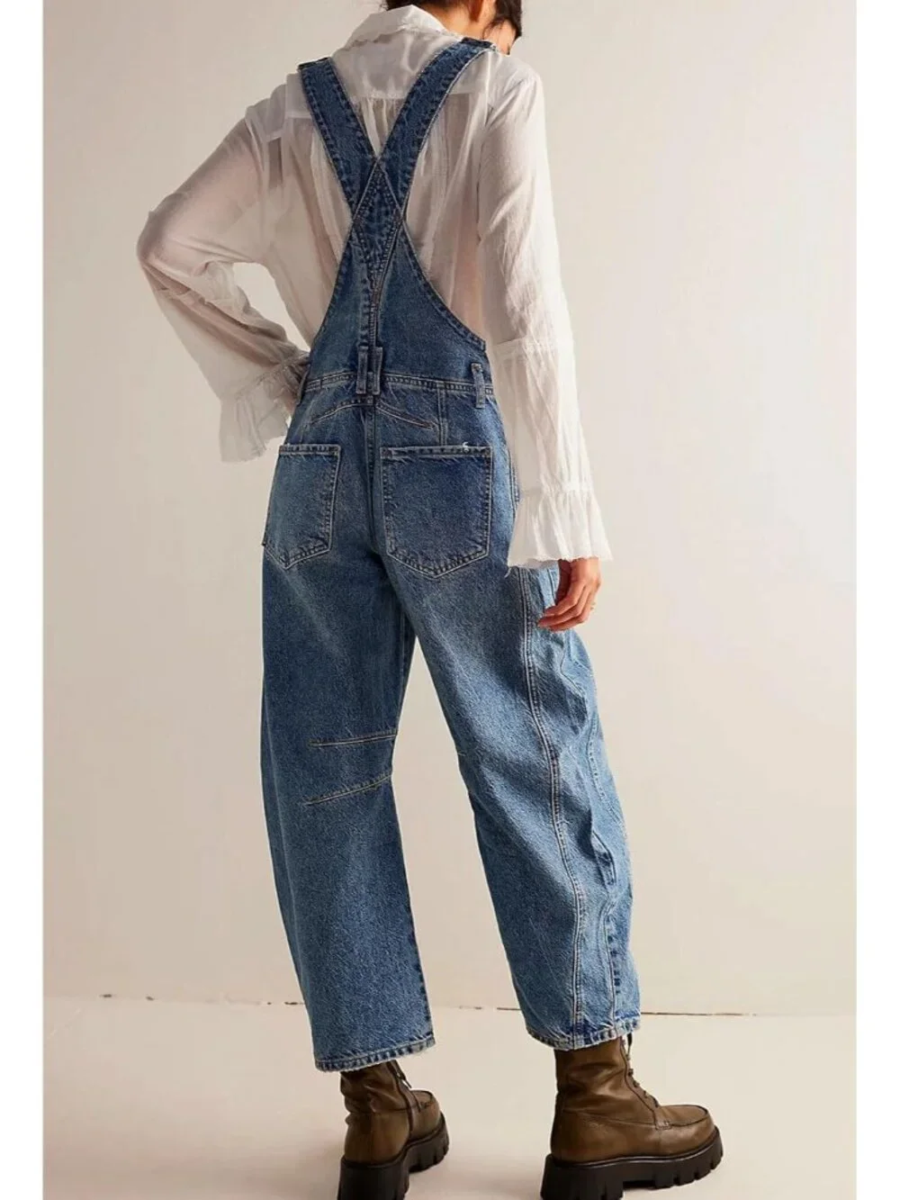 Women Y2k Baggy Barrel Jeans Overalls Wide Leg Denim Pants Bib Overalls Jumpsuit - Picture 6 of 7
